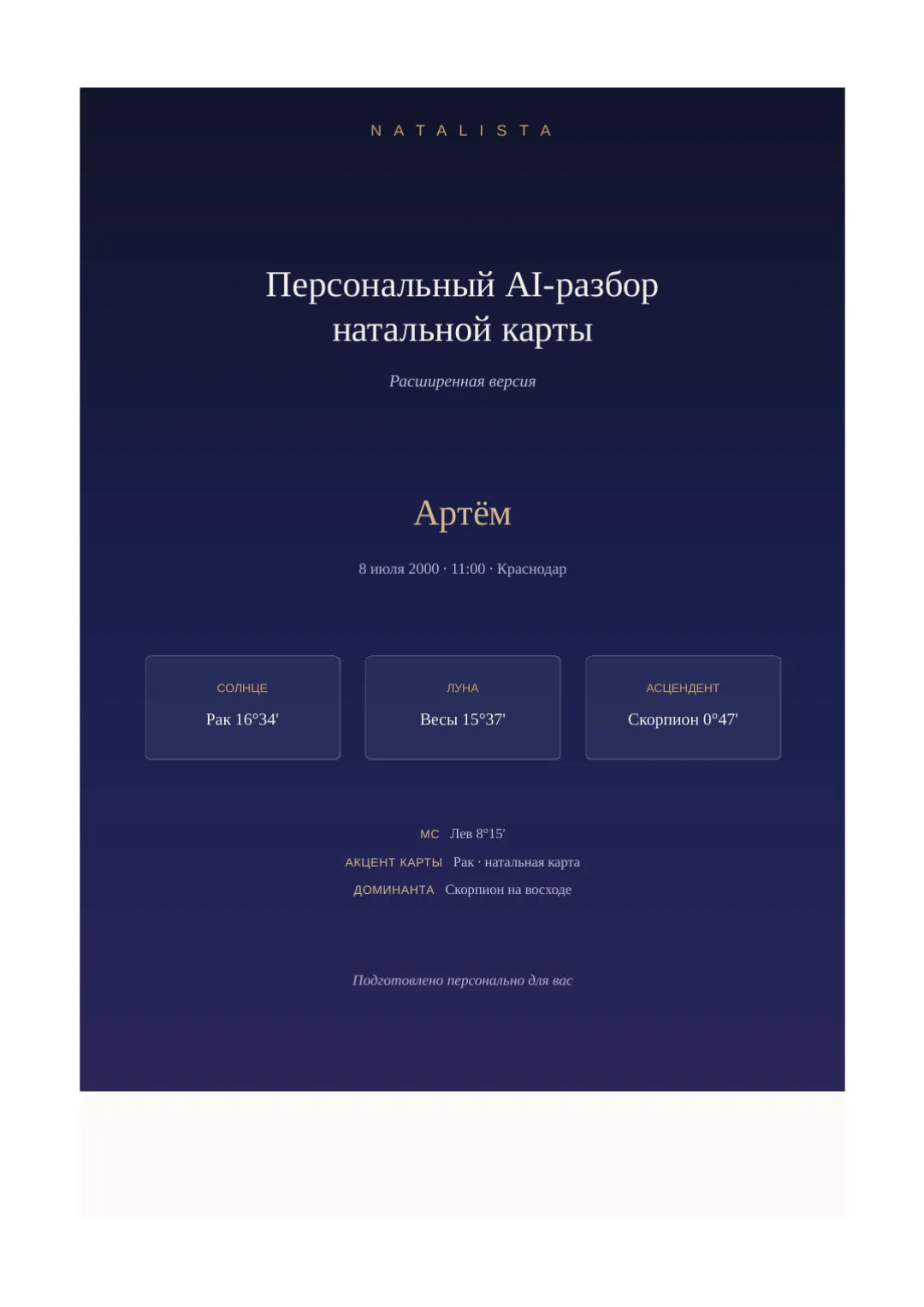 Пример разбора: Артём
